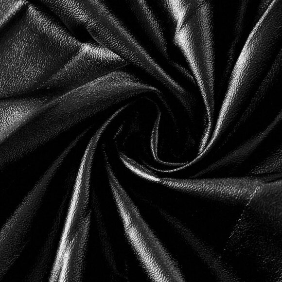 Black Elegant Women's Textured faux leather Pleated Skirt - Picture 10 of 10